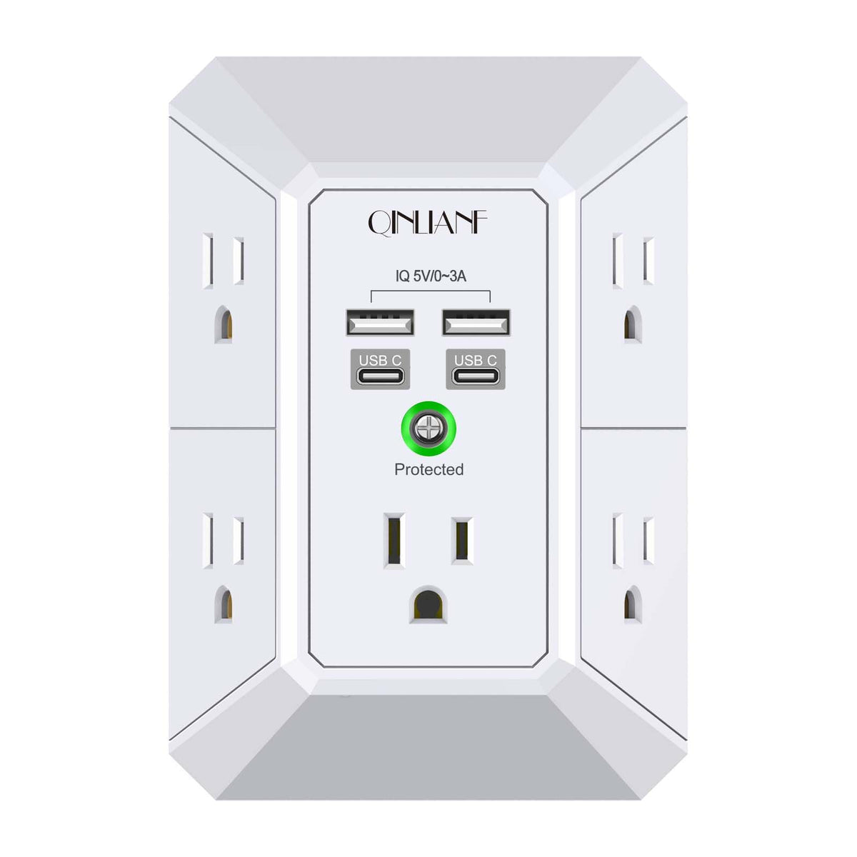 Wall Charger, Surge Protector, QINLIANF 5 Outlet Extender with 4 USB Ports