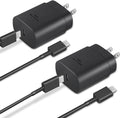Black USB-C wall chargers with matte finish and 'Super Fast Charging' text, paired with black cables and US two-prong plugs.
