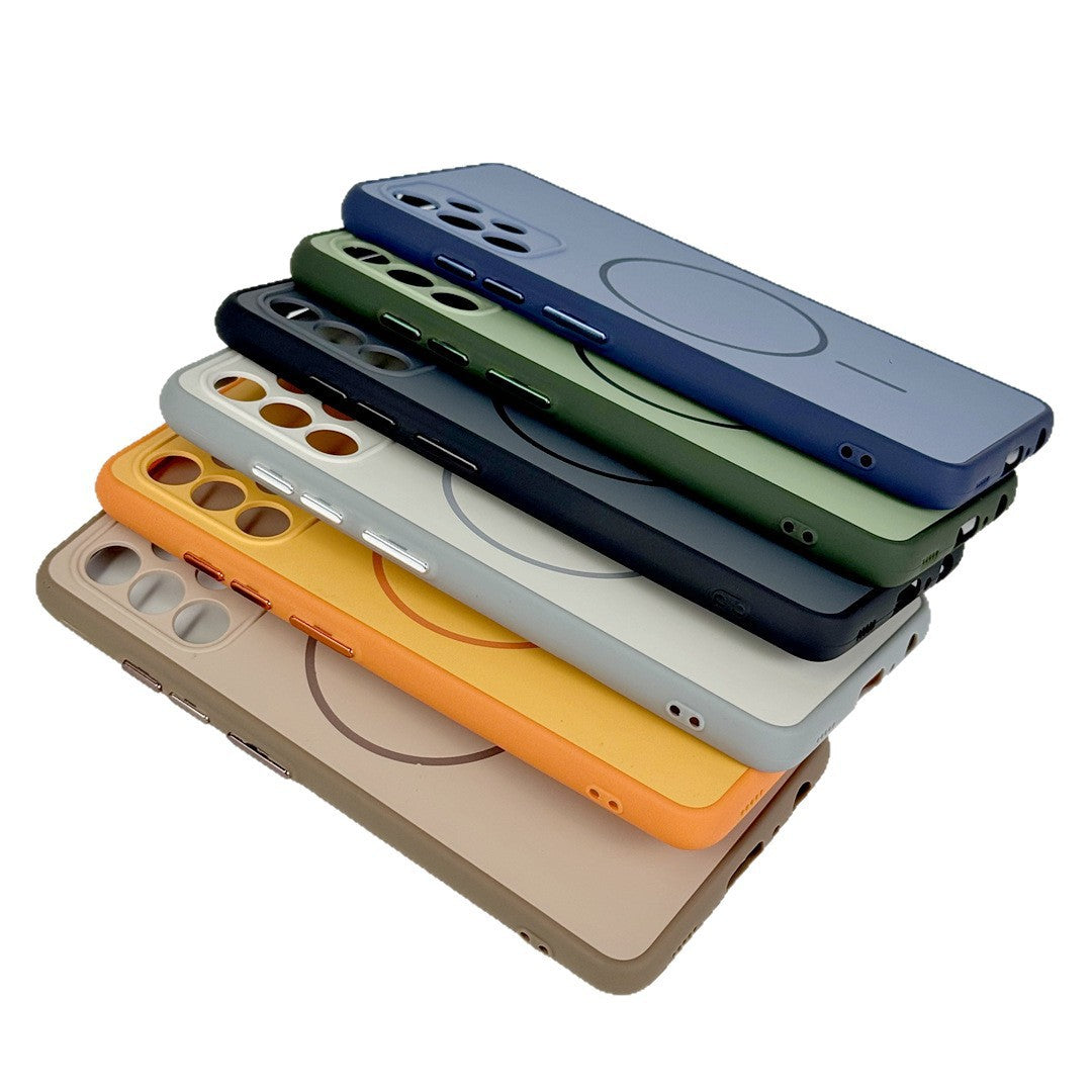 Stack of navy and black cases angled to highlight side button covers and port cutouts