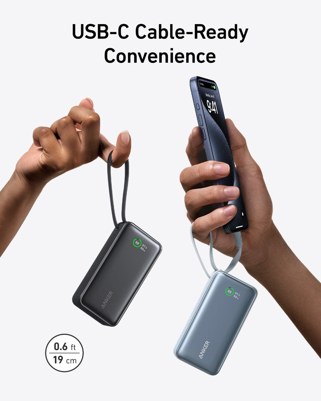 Pocket Power Bank — 30W Fast Charge, Built-In USB-C Cable, 10,000mAh