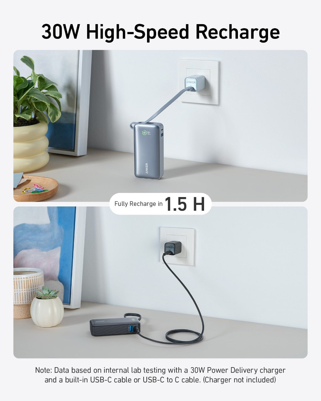 Pocket Power Bank — 30W Fast Charge, Built-In USB-C Cable, 10,000mAh