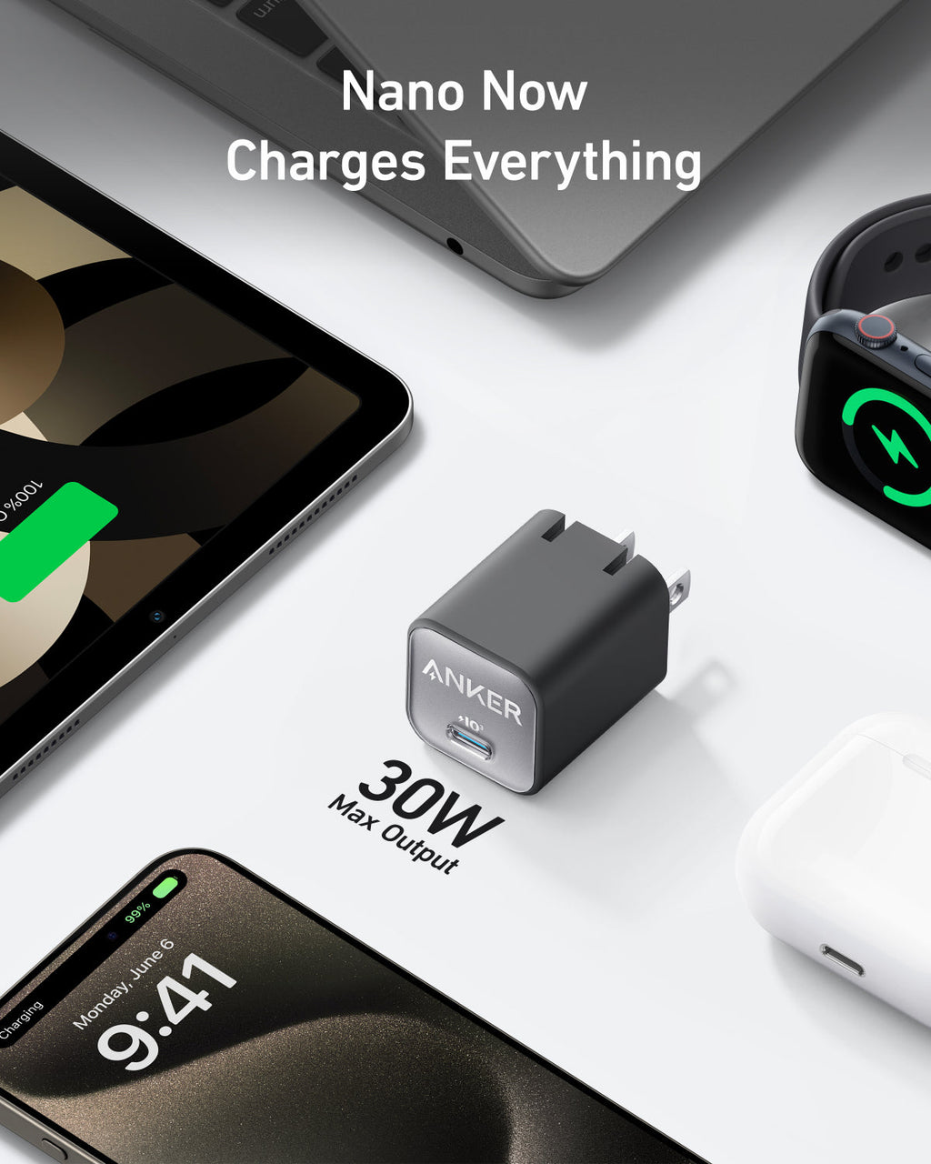 30W GaN Wall Charger — 70% Smaller, Charges iPhone, iPad & MacBook
