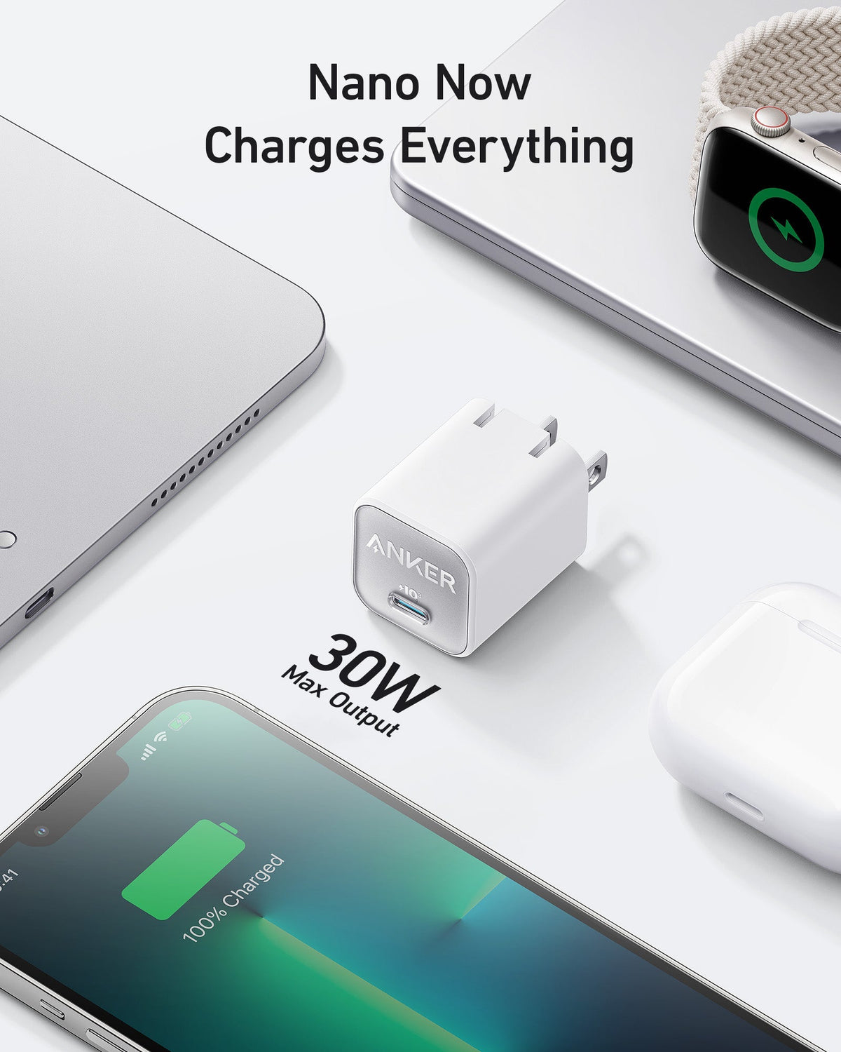 30W GaN Wall Charger — 70% Smaller, Charges iPhone, iPad & MacBook