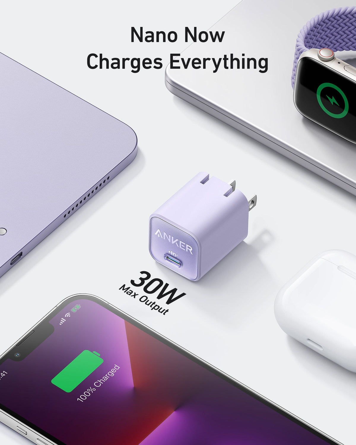 30W GaN Wall Charger — 70% Smaller, Charges iPhone, iPad & MacBook