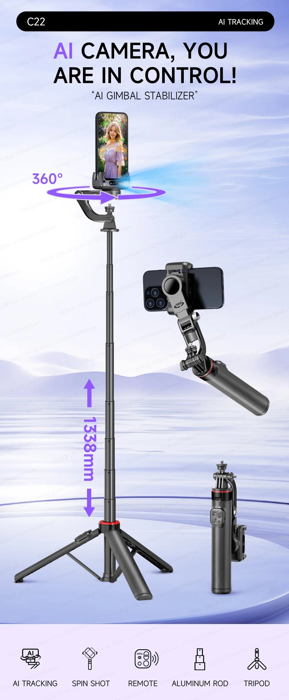 AITrack 360 Handheld Smartphone Gimbal Stabilizer