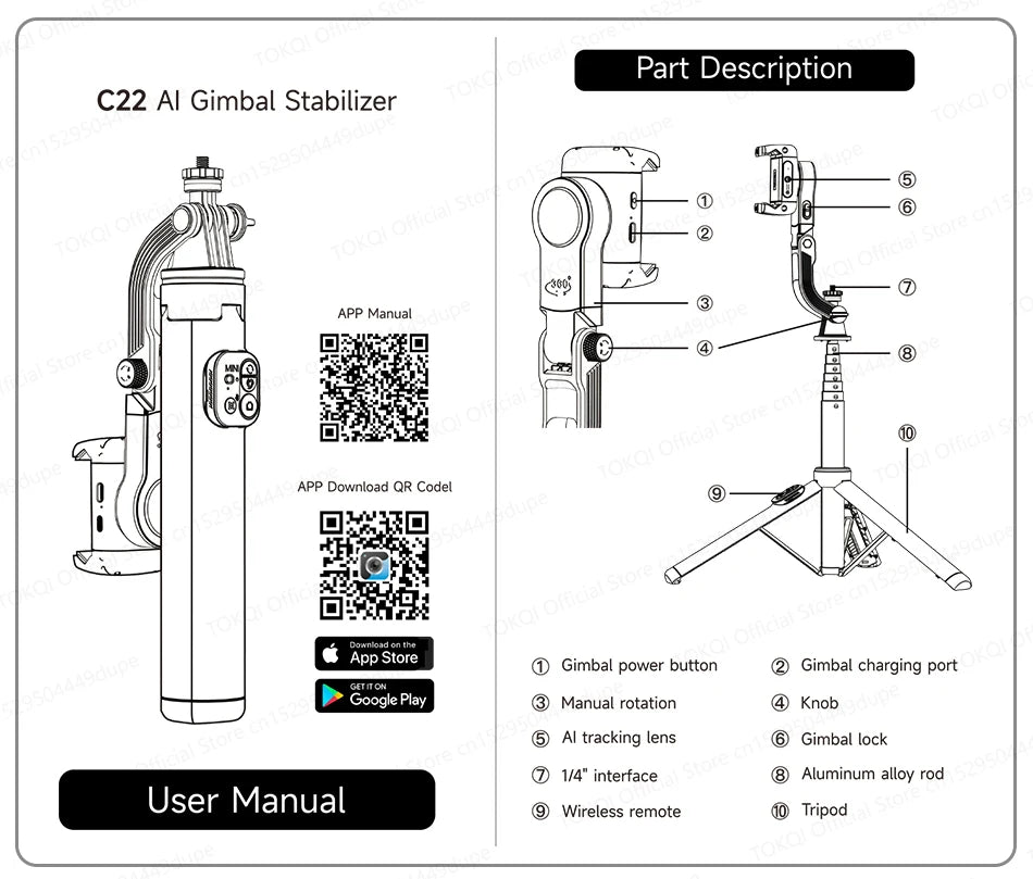 AITrack 360 Handheld Smartphone Gimbal Stabilizer