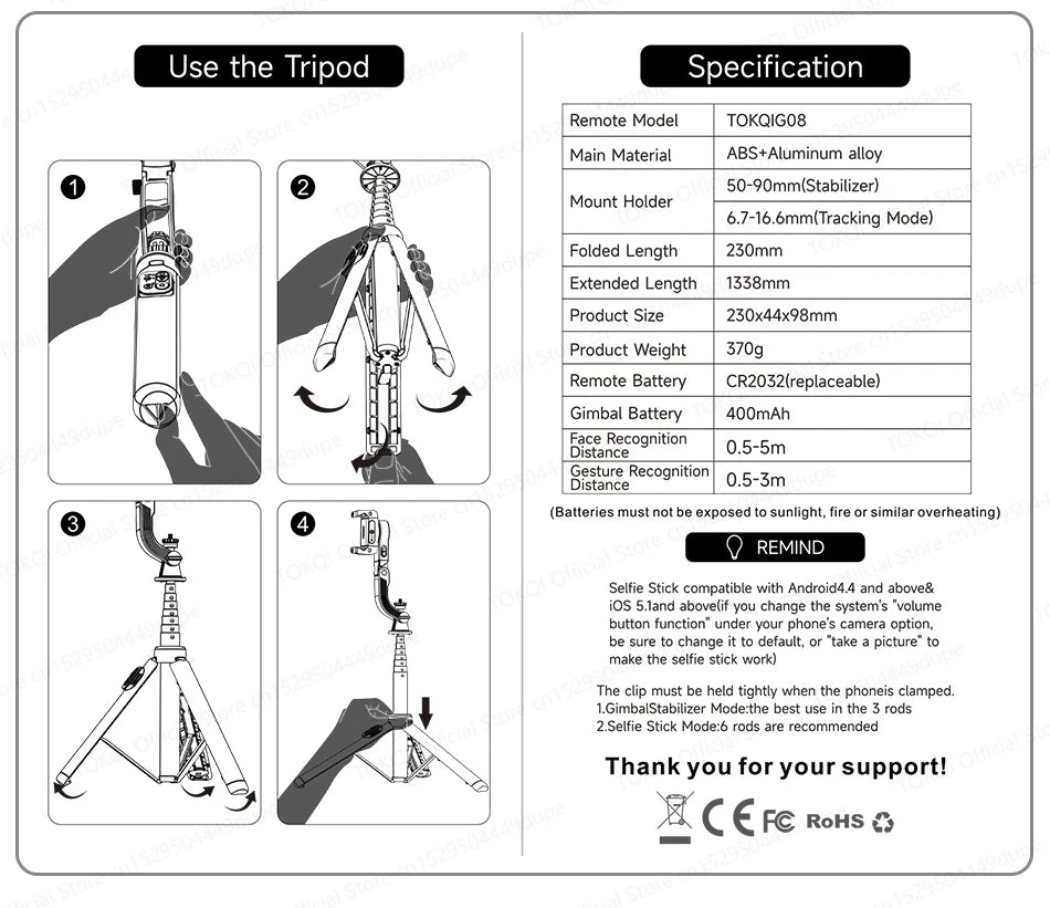 AITrack 360 Handheld Smartphone Gimbal Stabilizer