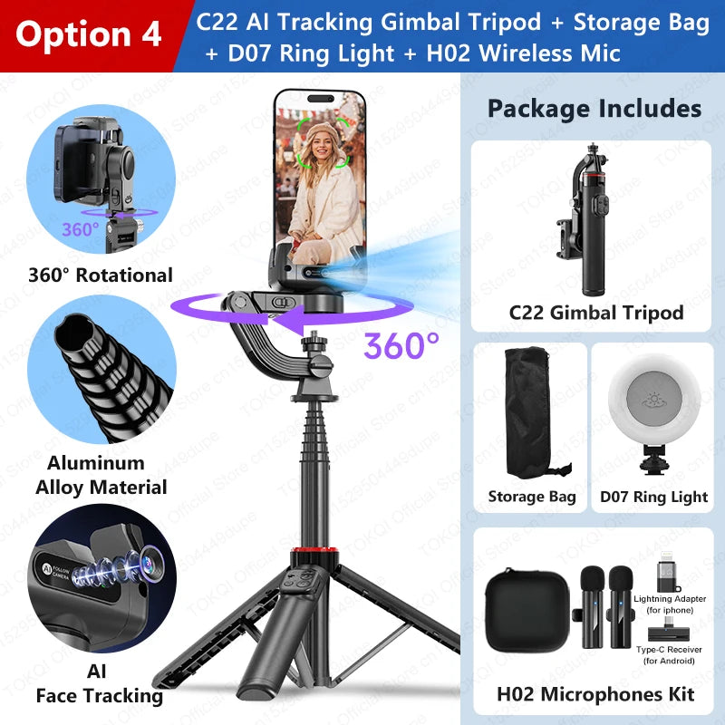 AITrack 360 Handheld Smartphone Gimbal Stabilizer