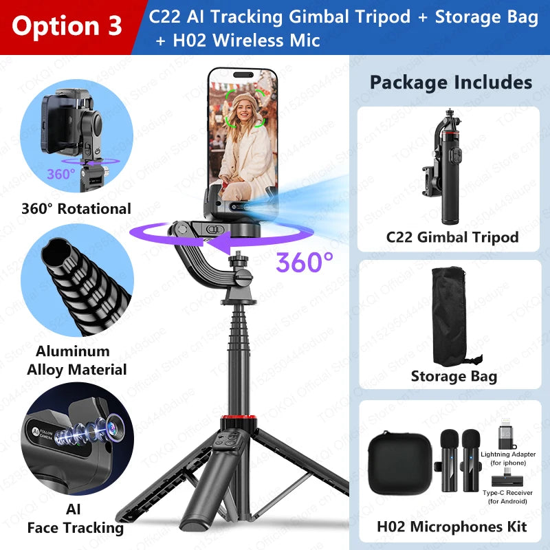 AITrack 360 Handheld Smartphone Gimbal Stabilizer
